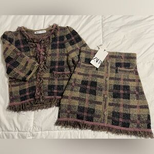 Zara Checkered Knit Jacket and Size 4 Skirt with Button Detail